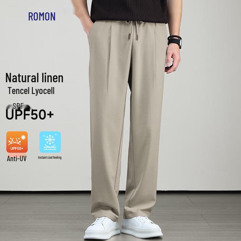 Rommon Men s Linen Lyocell Loose Straight Casual Pants M