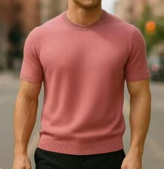 Men's Korean Style Slim Fit Knit T-shirt - Short-Sleeved, Round Neck, Spring/Autumn