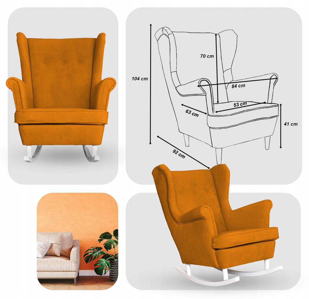 Fotel uszak bujany skandynawski welur Hunter Family Meble musztardowy