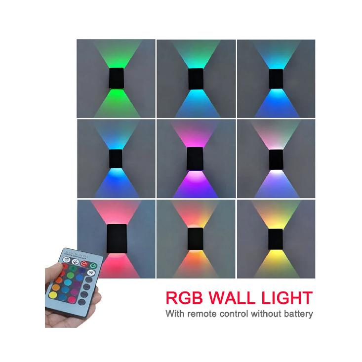 LED RGB Wall Sconce Remote Control Dimmable Color Changing Indoor Light Up Down Wall Mount Lamp For Home Porch Decor Fixture