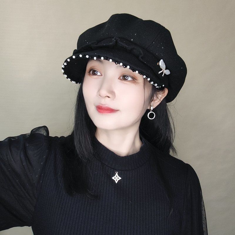 Hats Autumn Winter New Arrivals Bow-Tie Octagonal Caps Ladies' Duckbill Caps Nautical-Style Hats Fashionable Berets