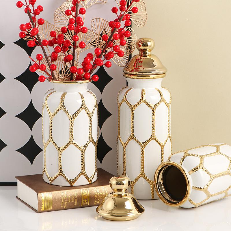 Ceramic General Jar Ornaments Vase Living Room European-style Gold Luxury Flower Arrangement Home Large Soft Decoration Crafts