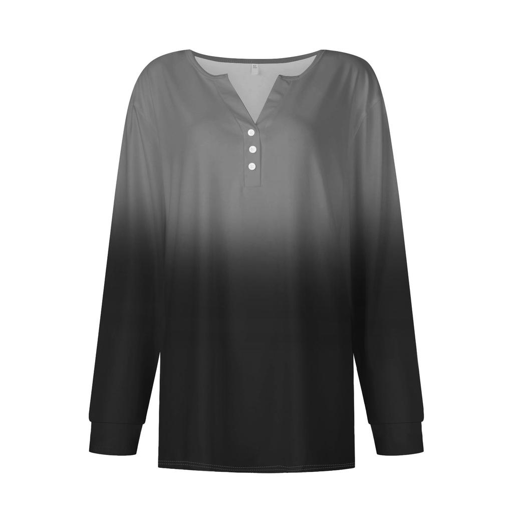 Dámské tričko Tričko Knoflíček Dlouhý rukáv Denní víkendová móda Basic Top s výstřihem do V