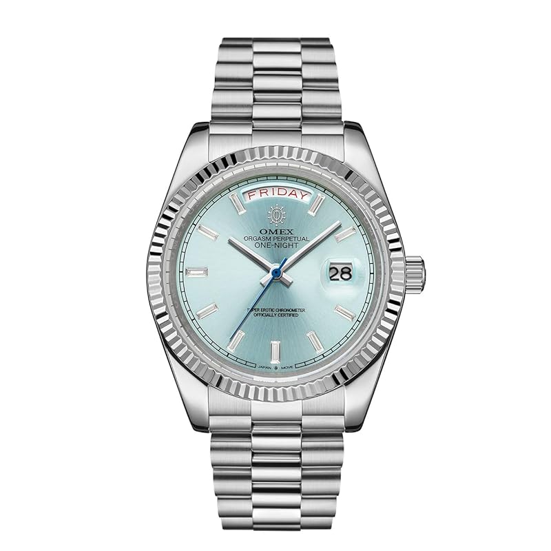 

watch Omex one night OMEX ONE-NIGHT omeco clock Omeko clock homage clock made in Japan movement luxury watch (Silver x Ice Blue)