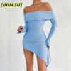 Abiti casual a maniche lunghe con stampa tinta unita primavera estate moda donna
