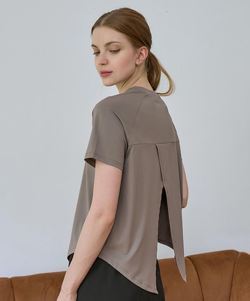 NOKJOK Laplan Back Slit Short Sleeve T-Shirt Running Yoga Wear Pilates Wear