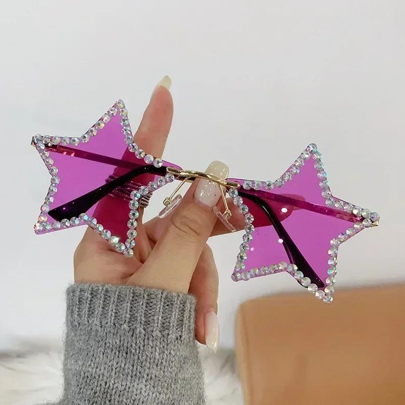Fashion Retro Pentagram Y2K Sunglasses for Women Bling Rhinestone Star Shaped Sun Glasses Shades Dance/Party/Halloween Eyewear