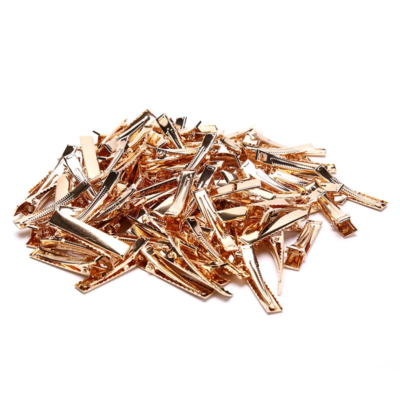 100Pcs Kc Gold Metal Alligator Hair Clips Pins Flat Top With Teeth For Diy Hairp