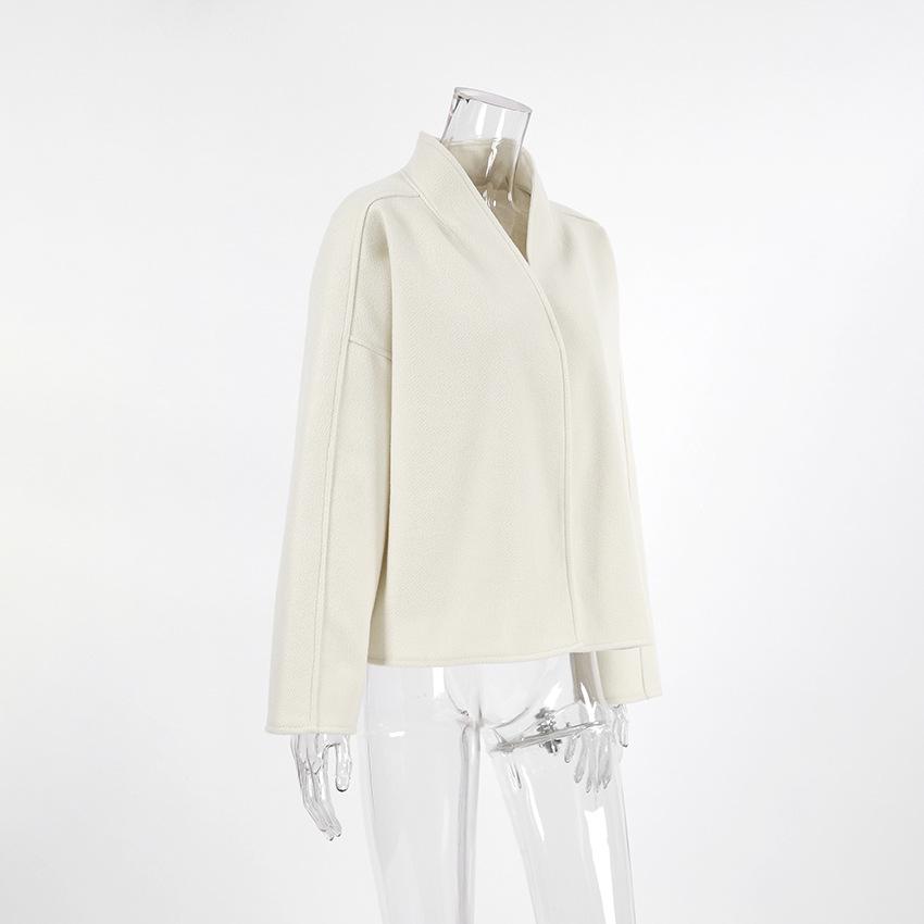 Apricot Colored Woolen Coat Women's Autumn And Winter Loose V-neck Jacket Top Women's Clothing