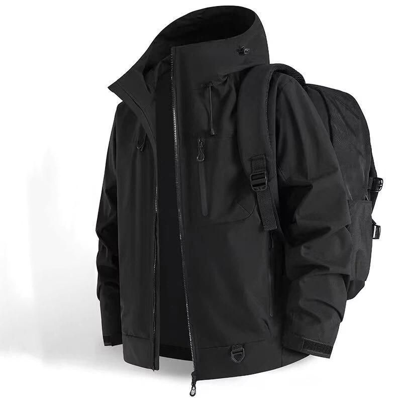 Men s Waterproof Windproof Outdoor Jacket Hooded Hiking Coat Thermal Warm L чёрный