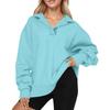 Women's Fashion Long Sleeve Solid Color V-Neck Loose Sweatshirt Top
