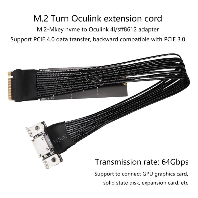 64Gbps M.2 To Oculink 4i Extension Cable PCIe4.0 Gen4 Silver Plated Cable for M.2 To SFF8611 Adapter Cable