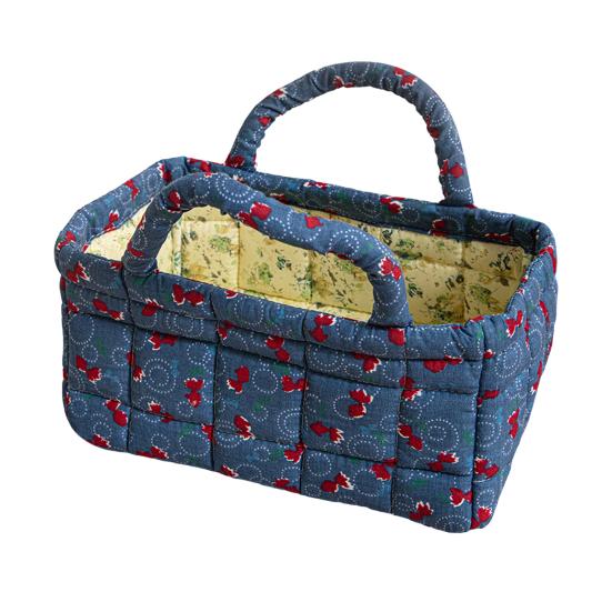 Quilted Floral Storage Basket Fabric Foldable Storage Tote with Handles Boho Collapsible Basket for Nursery Toys Towels Clothes Storage