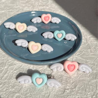 Cream Heart Wings Girl Pink and Soft Peach Heart Cartoon Headwear Hair Card Sweet Hair Clip Student Cute Hair Clip