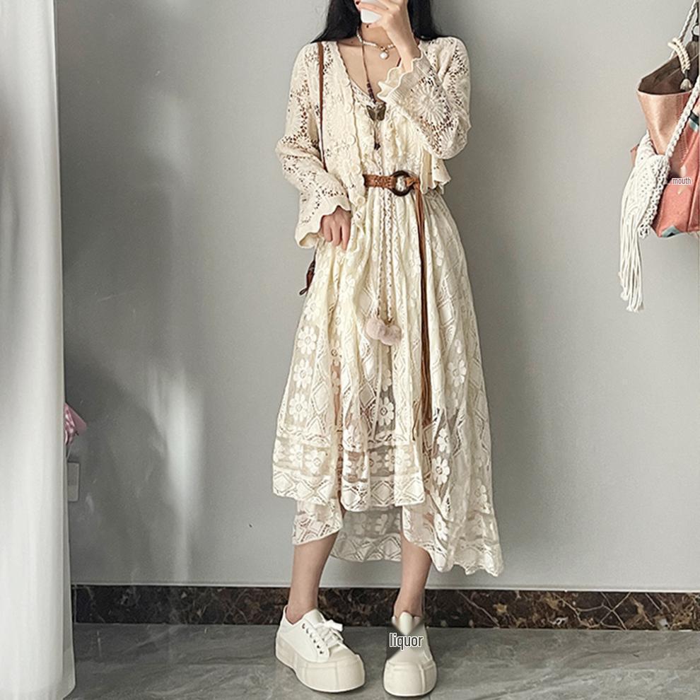 Bohemian Vintage Marble Spaghetti Strap Beach Dress