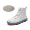 Leather short boots women's 2025 casual versatile flat bottom side zipper high top white shoes women's Internet celebrity popular boots velvet