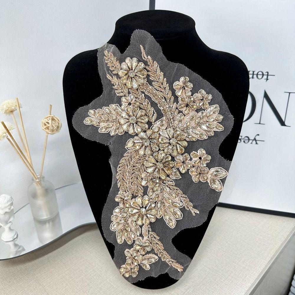 Lace Fabric Rhinestones Embroidery Applique Handmade Cloth Applique Exquisite Cloth Patch  Sewing