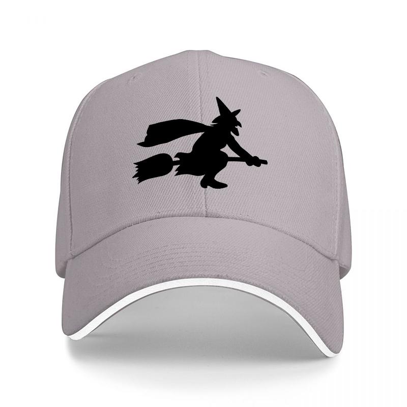 Witch Flying On Broomstick Black Baseball Cap Halloween Magic Theme Design Unisex Adjustable Hat for Adults