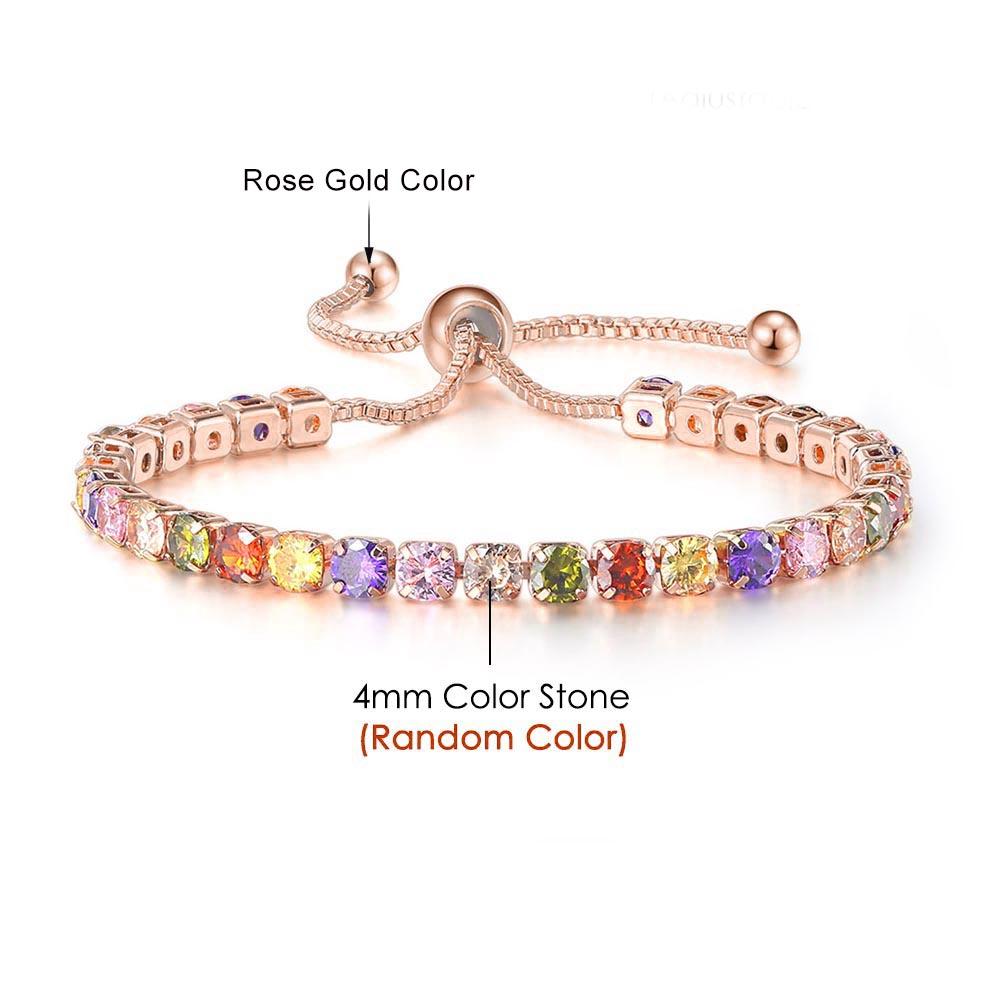 Adjustable 4MM Round Rainbow Zircon Tennis Bracelets for Women Men Fashion Silver Color Crystal Chain on Hand Trend Jewelry H133