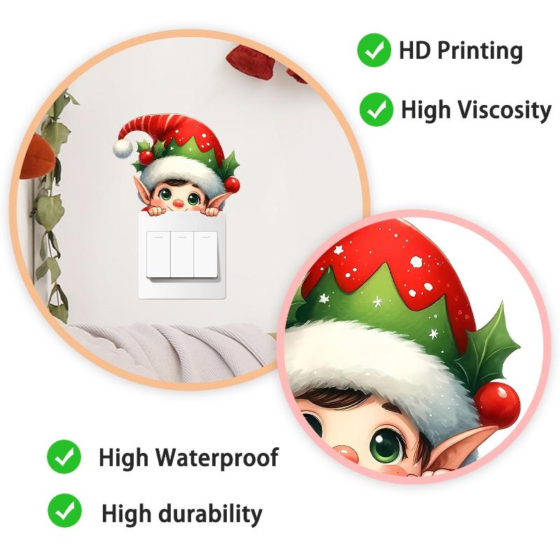 Santa Claus Deer Spirit Wall Decal Christmas Switch Sticker Festival Bedroom Living Room Home Decor Self-adhesive New Year Decal