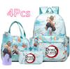 4-teiliges Set mit aufgedrucktem Demon Slayer-Cartoon-Rucksack, Handtasche, Federmäppchen und 750-ml-Trinkflasche für Teenager (Jungen und Mädchen) – große Kapazität, wasserdichter Schulrucksack