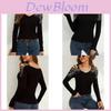 Streetwear V Neck Long Sleeve T Shirt With Embellished Rhinestones For Women