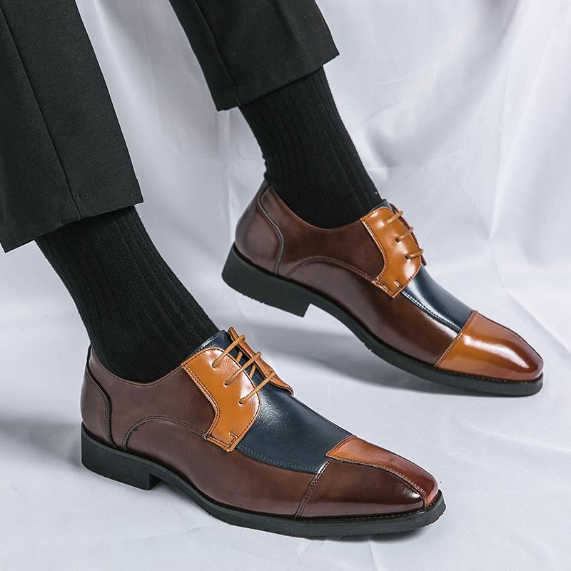 New summer men's splicing formal men's shoes fashion contrasting color business leather shoes foreign trade extra large size 48 wedding shoes