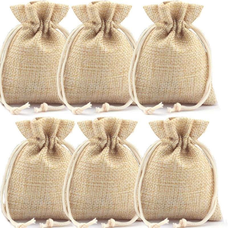 10-50 szt. Brązowa Torba ze Sznurkiem Juta Pouch na Biżuterię Len Torba Pakująca DIY Boże Narodzenie Torby na Cukierki Organizer do Przechowywania