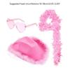 Pink Cowboy Hats with Heart Shaped Glasses Long Feather Boas Western Cowgirl Hat Halloween Costume Accessories for Women