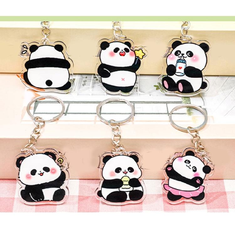 6pcs Stylish Panda Keychain Acrylic Keyring Bag Pendant Animal Lover Accessory Car Interior Decoration Handmade Present