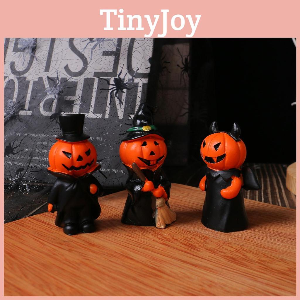 Halloween Material Resin Demon Miniature Figures Decor Set With Pumpkin Broom