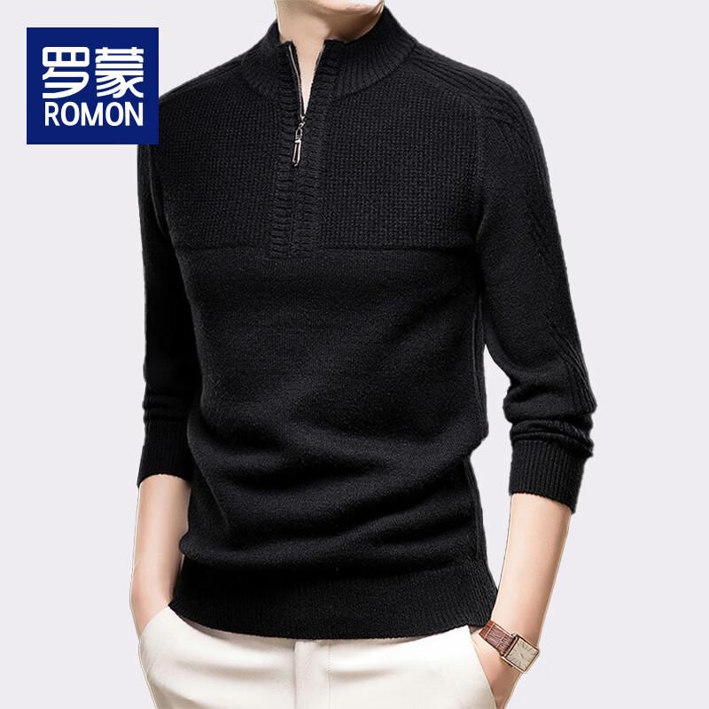 Romon Men s Winter Half-Zip Ribbed Knit Sweater L