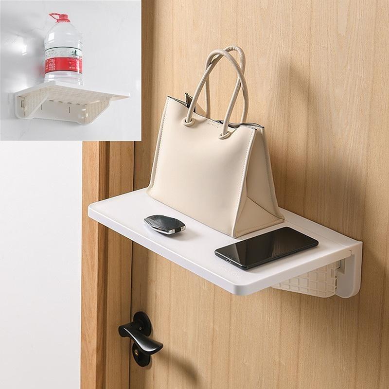 1 szt. Domowy kuchenny ścienny schowek z przegródką, montowany na ścianie składany regał, perforowany, wolny, półka ścienna do toalety