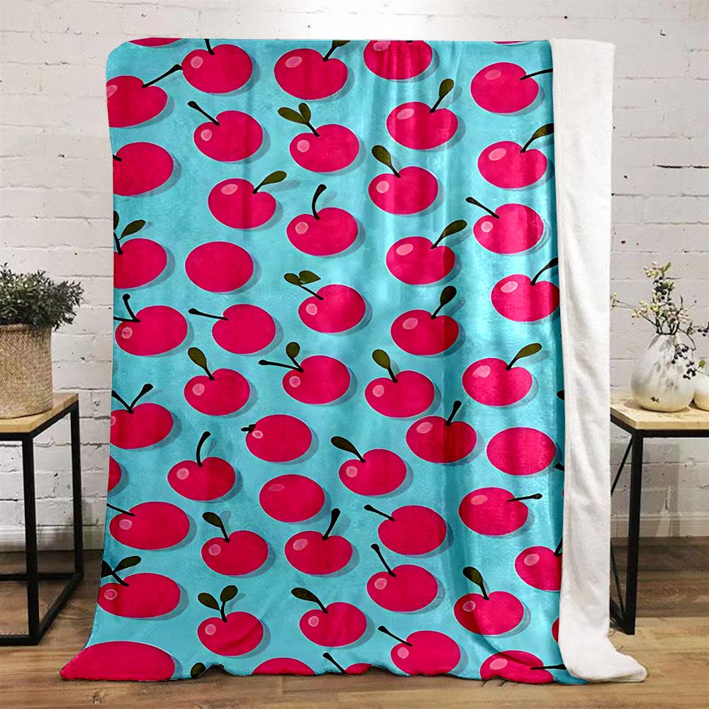 Red Cherries on Light Blue Background Patterned flannel blanket perfect for the bedroom living room, sofa, or a little nap