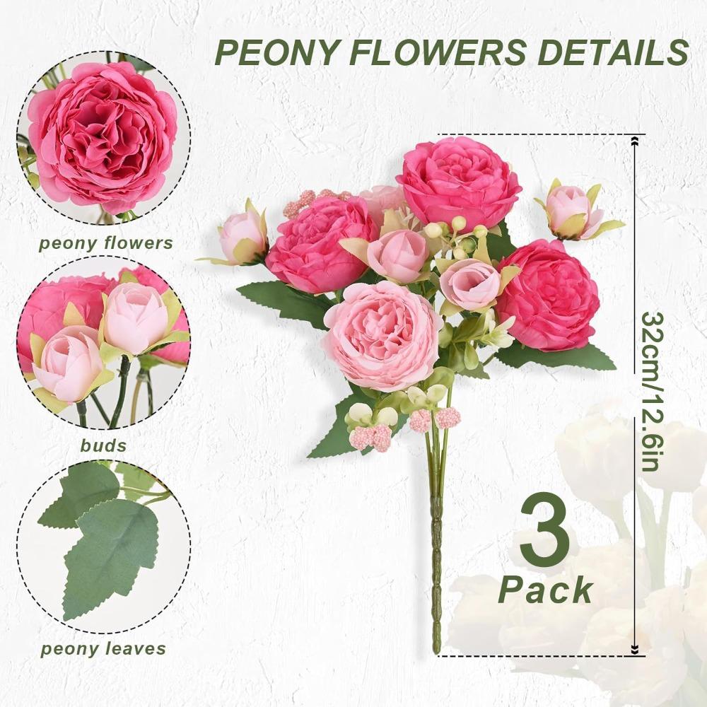 3pcs Peonies Artificial Flowers Mixed Pink Artificial Peonies Silk Peonies Flowers Fake Peonies Artificial Flowers Peonies Bouquet 3pcs Mixed Pink