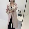 Pink Large Lapel Collar Double-sided Wool Coat Autumn and Winter Women's Medium and Long Woolen Coat Simple and Loose Temperament