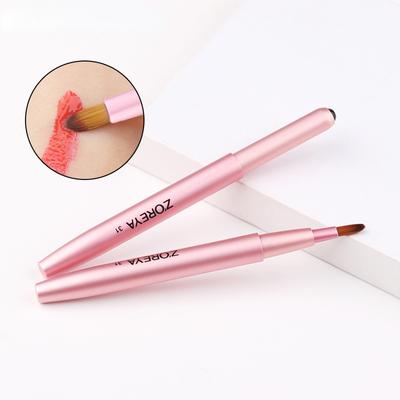 Makeup Brush Soft Fiber Hair Portable Retractable Lip Brush Makeup Tool Single Head Pink Lipstick Brush