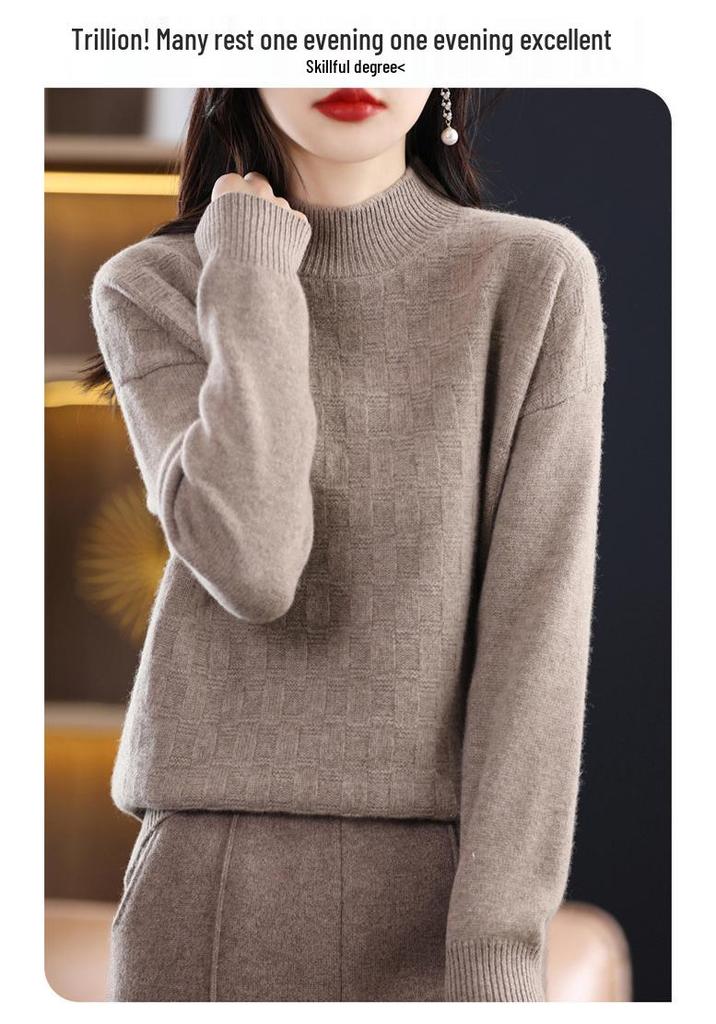 Stylish Women's High-Neck Pullovers: Thick, Half-Knit Base Layer for Autumn and Winter.
