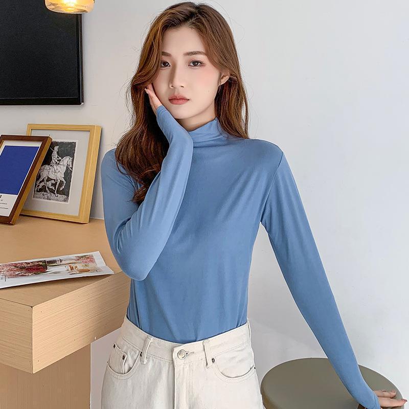 Strato Base ad Alta Elasticità in Modal da Donna: T-shirt a manica lunga snellente con collo semi-alto per primavera, autunno, inverno.