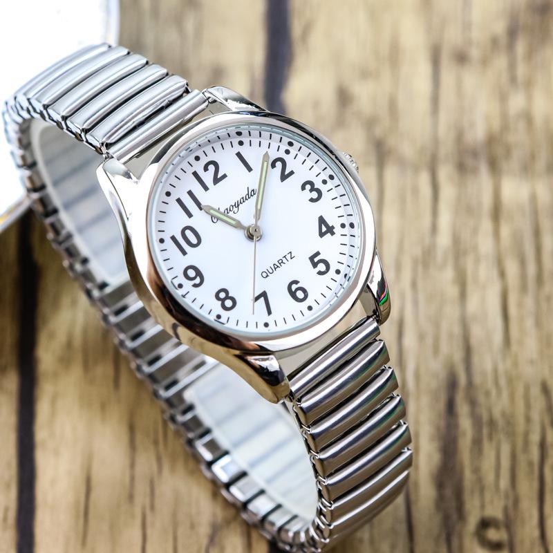 Large Number Luminous Elderly Quartz Watch with Waterproof Stainless Steel Elastic Band