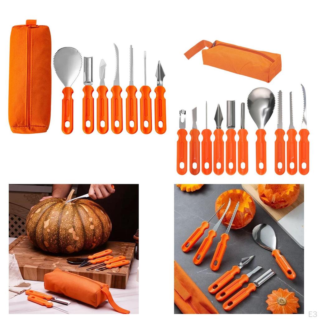 7 Pieces Pumpkin Carving Stencils Assortment Featuring Stainless Steel Kitchen Cutting Tools Lantern