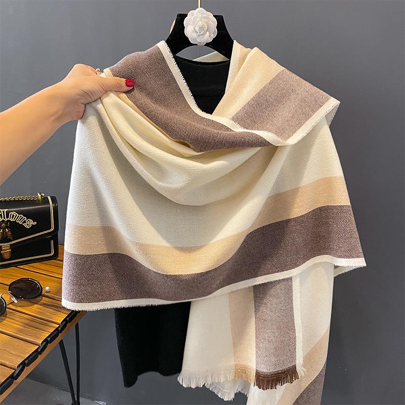 New Autumn and Winter Wool Scarf for Women Strip Simple Warm Thickened Scarf Fashion Simple Shawl for Women