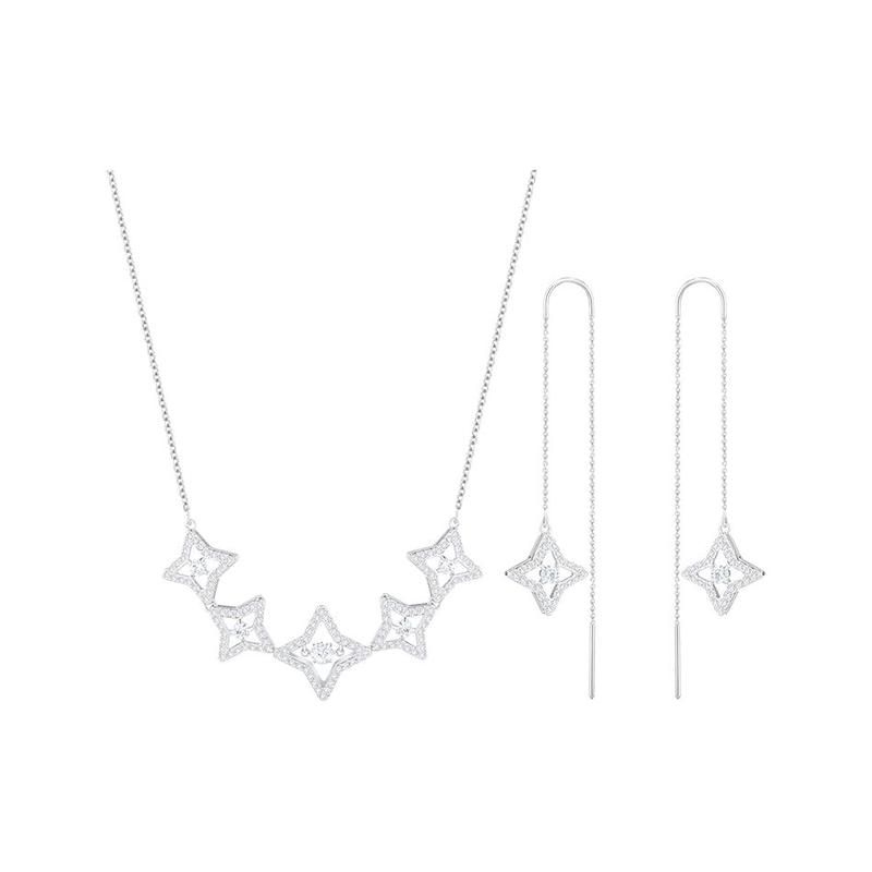 Swarovski Sparkling Dance Star Pattern Imitation Crystal Necklace Unisex Couple Style Silver 5376489