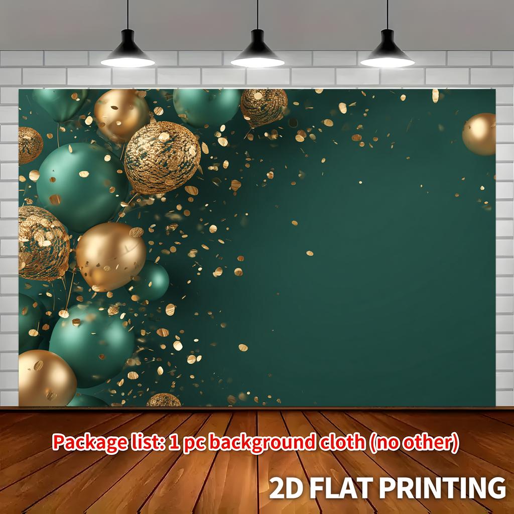 2D Plane 1 Green and Gold Balloon Festival Celebration Backdrop Cloth