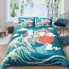 Japanese Crane Duvet Cover King Queen Size Wave Flower Ukiyo-e Style Bedding Set Eastern Culture 23pcs Polyester Quilt Cover