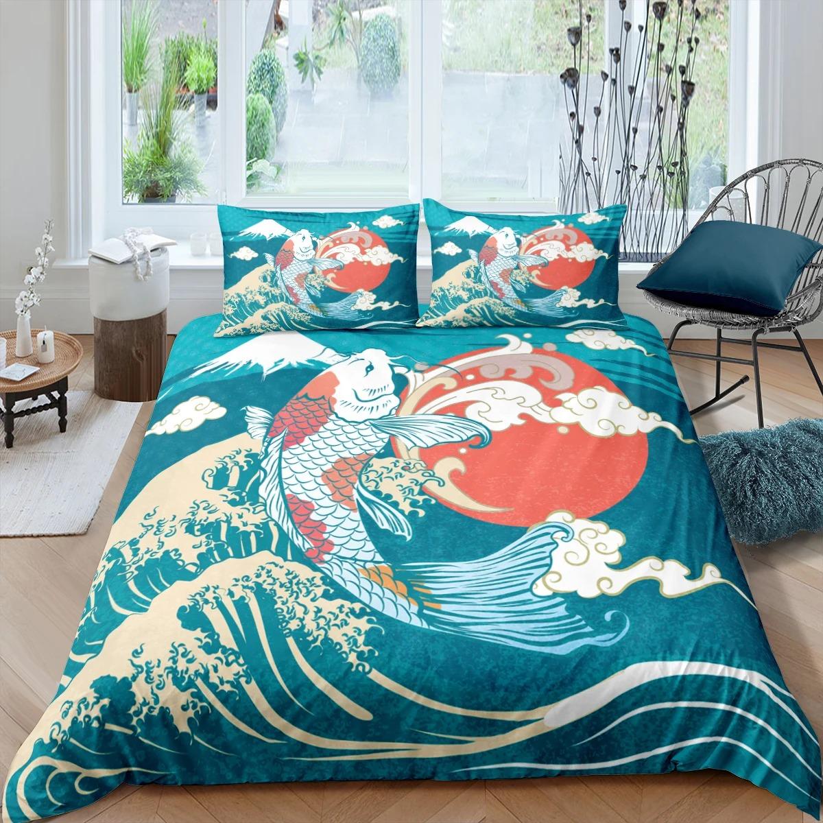 

Пододеяльник с японским журавлем King Queen Size Wave Flower Ukiyo-e Style Комплект постельного белья Восточная культура 23 шт. Полиэстеровый пододеяльник 70x133cm 2pcs