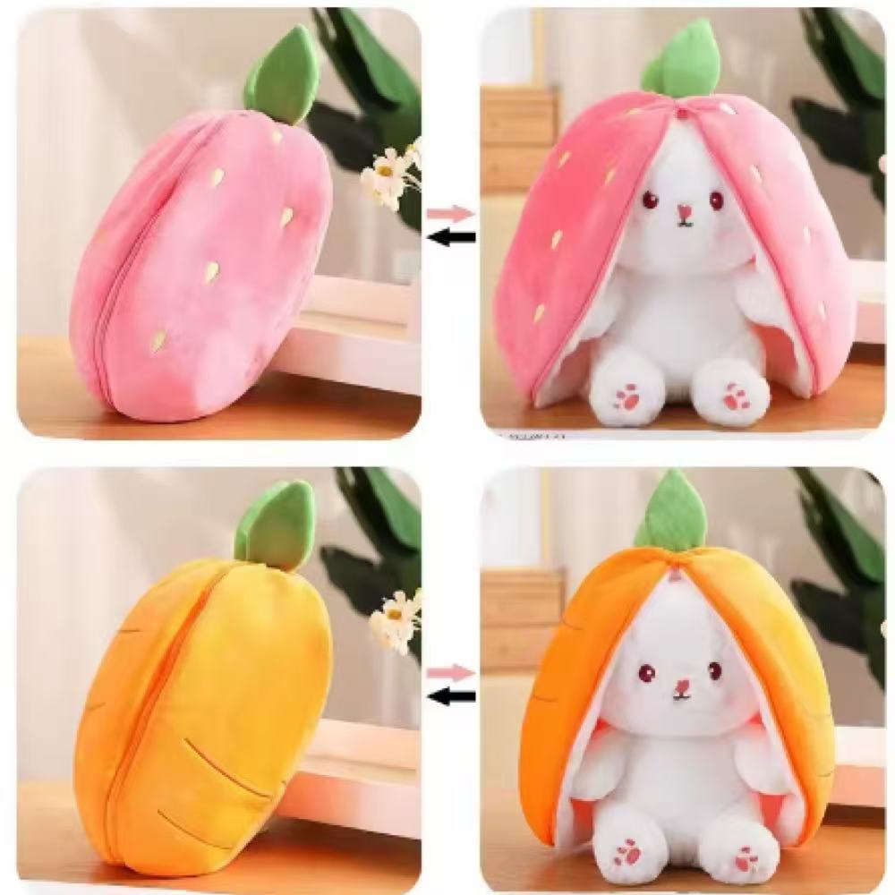 28cm Jucărie de Pluș Iepure Drăguț Căpșună Morcov Umplut Creativ Transformare în Fruct Păpușă Iepuraș Moale pentru Copil Cadou de Ziua de Naștere