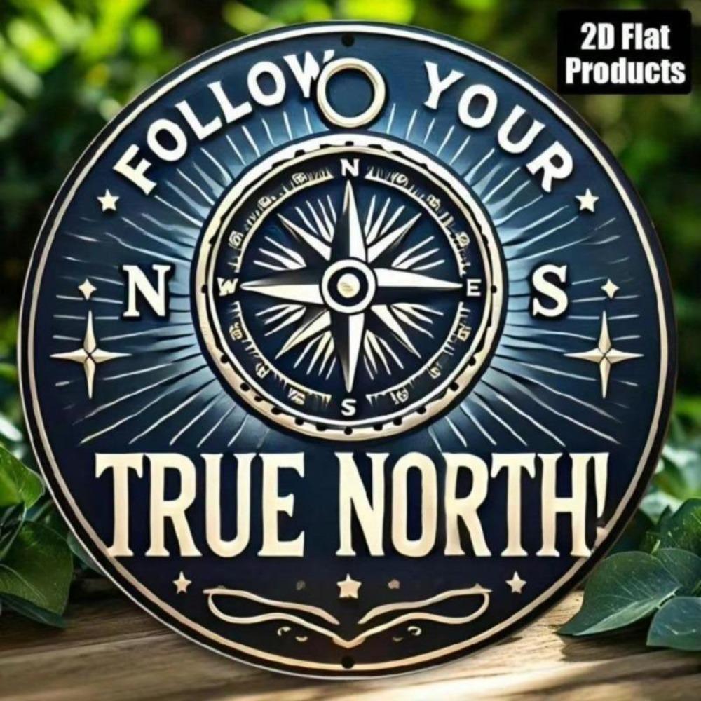 Vintage Compass Rose Wall Art Round 8 Inch Aluminum Sign North Your True Path