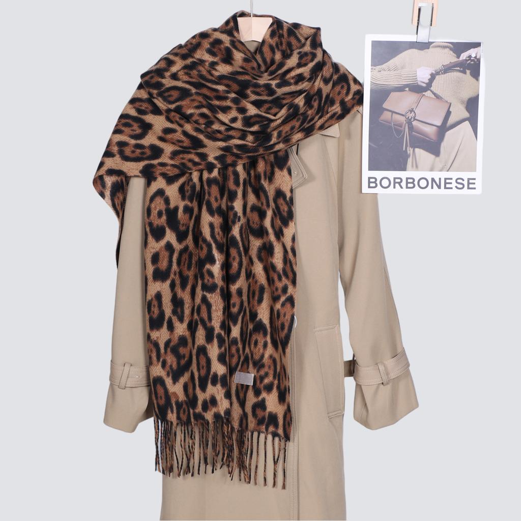 Retro Leopard Print Scarf For Women Autumn Winter Classic Cashmere Tassel Shawl  Warm Pashmina Fashion Girl Scarves Wrap