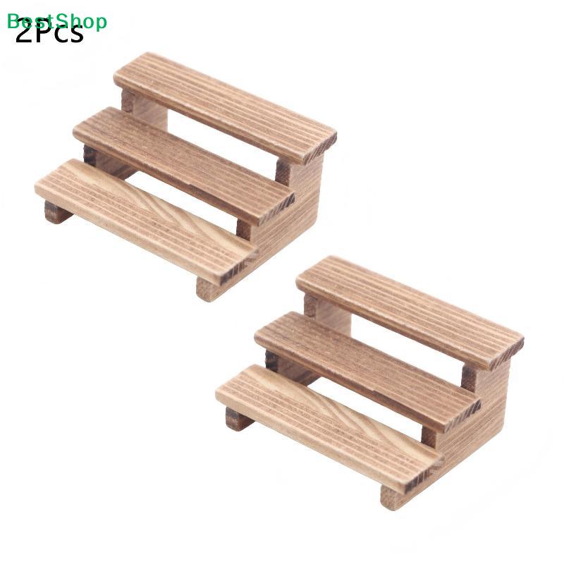 2Pcs Dollhouse Simulation Wooden 3-layered Shelf Dollhouse Miniature Garden Flower Stand Model Dolls House Decor Accessories
